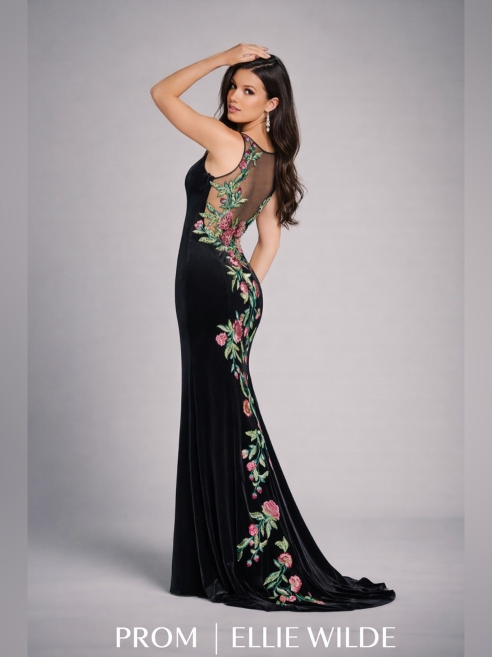 Ellie Wilde EW118073 Black Floral Embroidered Formal Gown Sleeveless